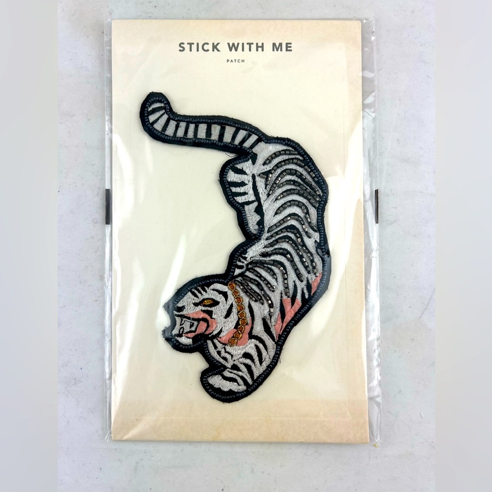 Anthropologie White Tiger Brand New self Adhesive Embroidered Patch